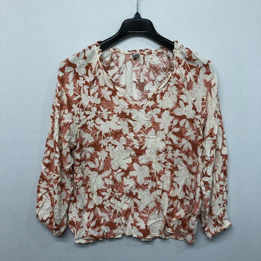 Old Navy Women Long Sleeve Blouse Top Shirt Size Large Rayon Floral B306 -13